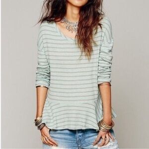 Free People We The Free Auntie Em Peplum Seafoam Striped Peplum Thermal Top Sz S